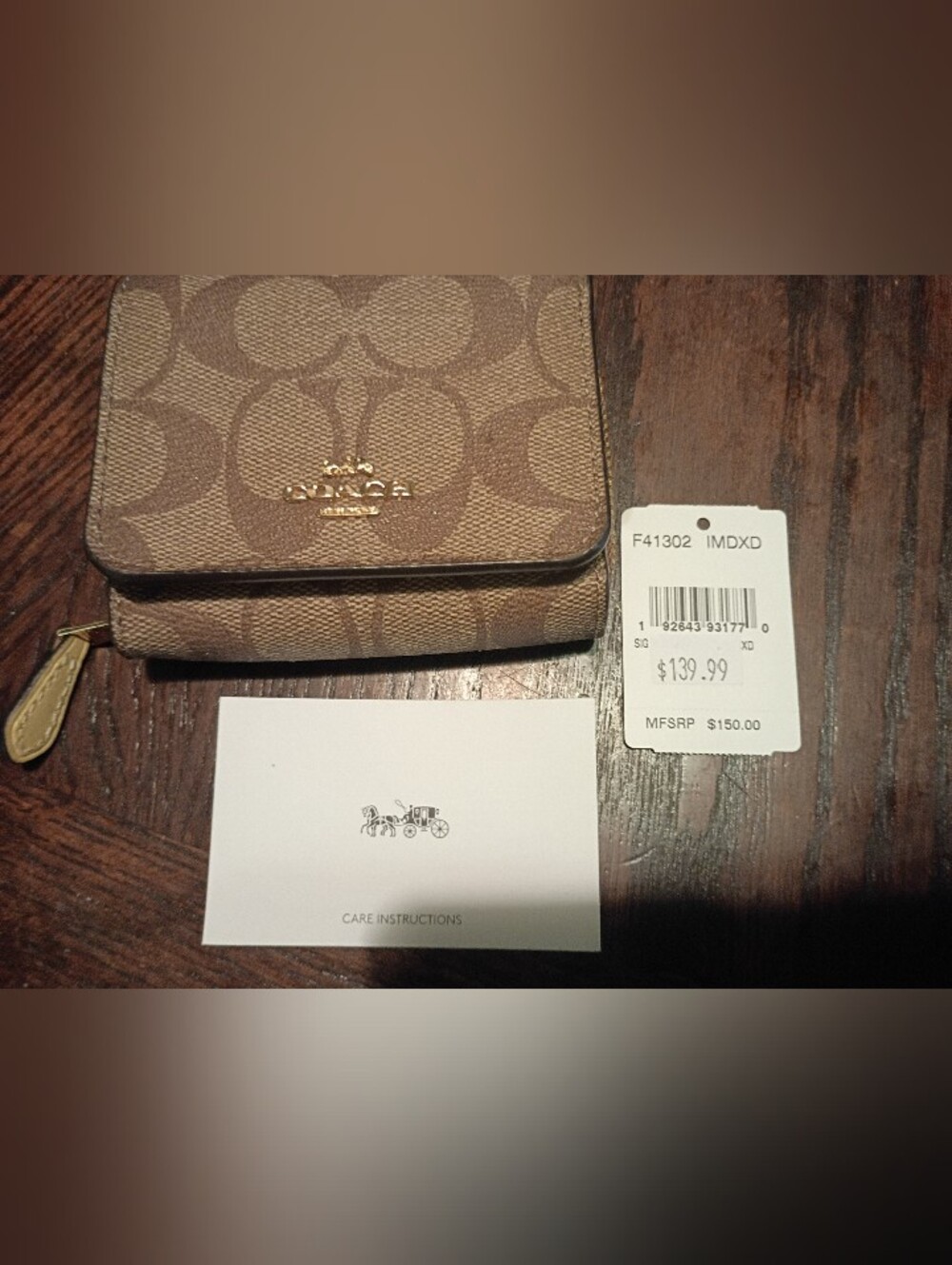 Coach Small Signature Zip Wallet in Light Brown/Tan